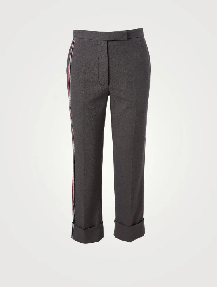 Cotton Boucle Cropped Pants With Side Stripe