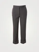 Cotton Boucle Cropped Pants With Side Stripe