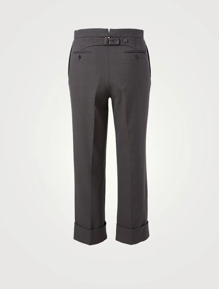 Cotton Boucle Cropped Pants With Side Stripe