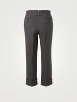 Cotton Boucle Cropped Pants With Side Stripe