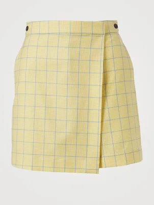 Wool Mini Skort Windowpane Print