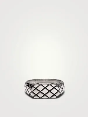 Sterling Silver Slim Quilted Signet Ring