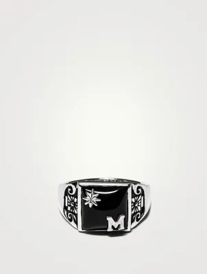 Sterling Silver Collegiate Ring With Onyx