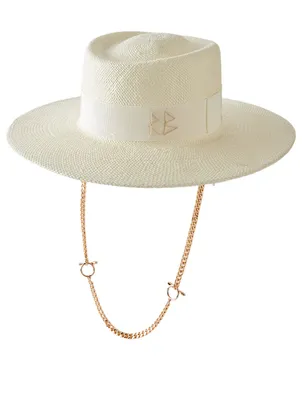 Straw Gambler Hat With Chain Strap