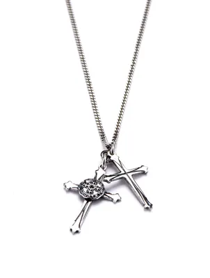Sterling Silver Twin Cross Pendant Necklace