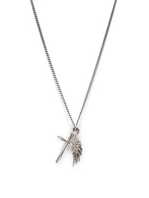 Sterling Silver Cross And Wing Pendant Necklace
