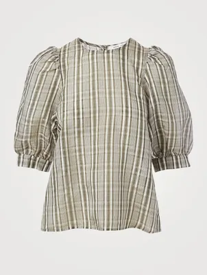 Celestine Puff-Sleeve Blouse Plaid Print