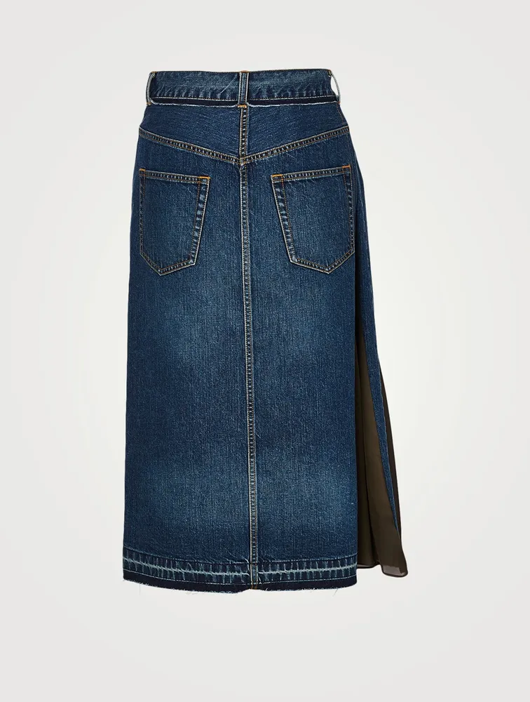 Cotton Denim Midi Skirt