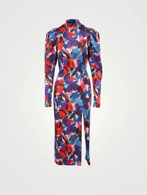Theresa Long-Sleeve Midi Dress Paint Print