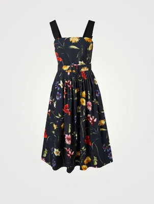 Sleeveless A-Line Midi Dress Floral Print