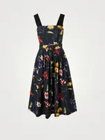 Sleeveless A-Line Midi Dress Floral Print