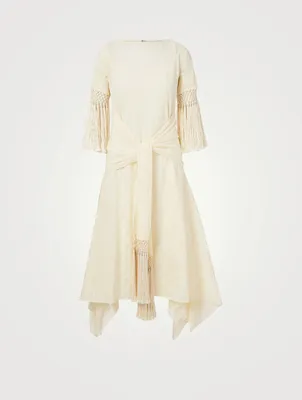 Scarf Fringed Cotton Midi Dress