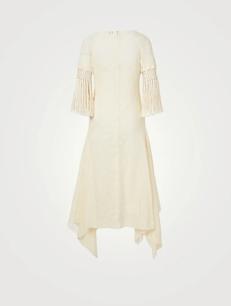 Scarf Fringed Cotton Midi Dress