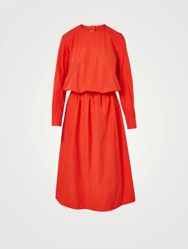 Cotton Long-Sleeve Midi Dress