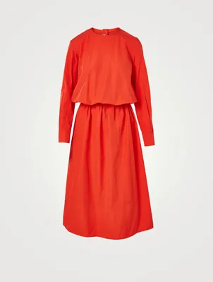 Cotton Long-Sleeve Midi Dress