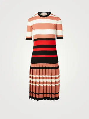 Wool Midi Dress Striped Print