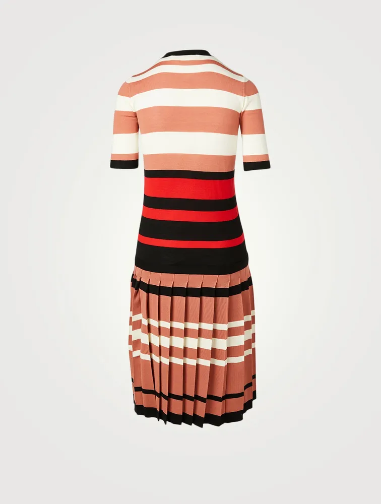 Wool Midi Dress Striped Print