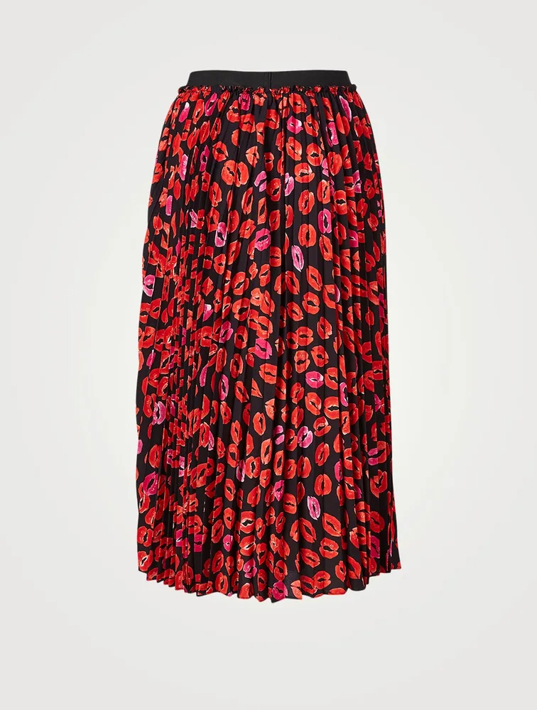 Pleated Midi Skirt Kiss Print