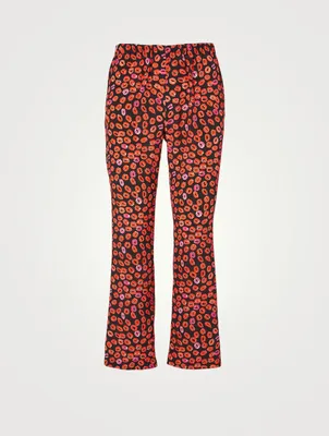 Silk Pajama Pants Kiss Print