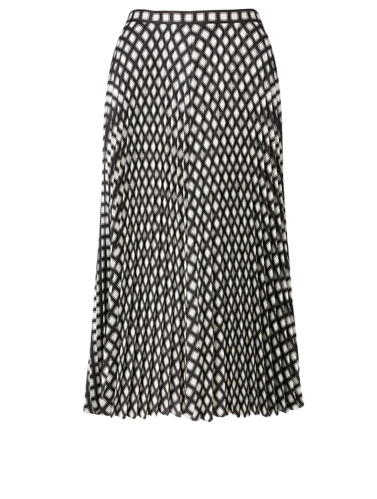 Pleated Midi Skirt Check Print