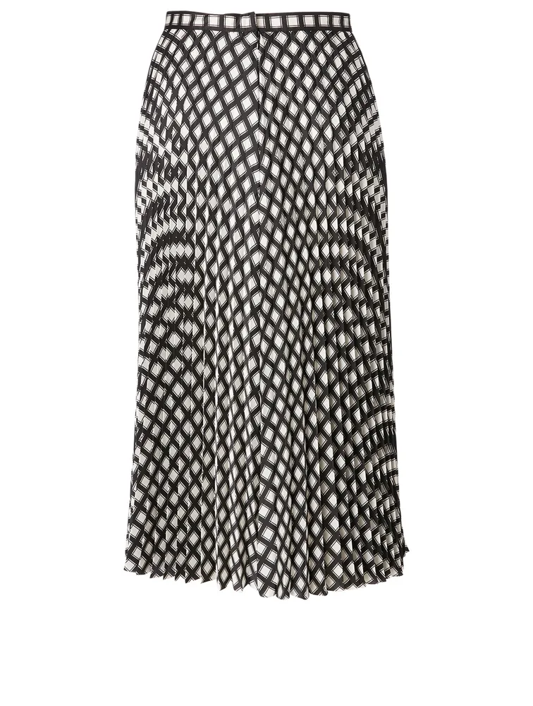 Pleated Midi Skirt Check Print