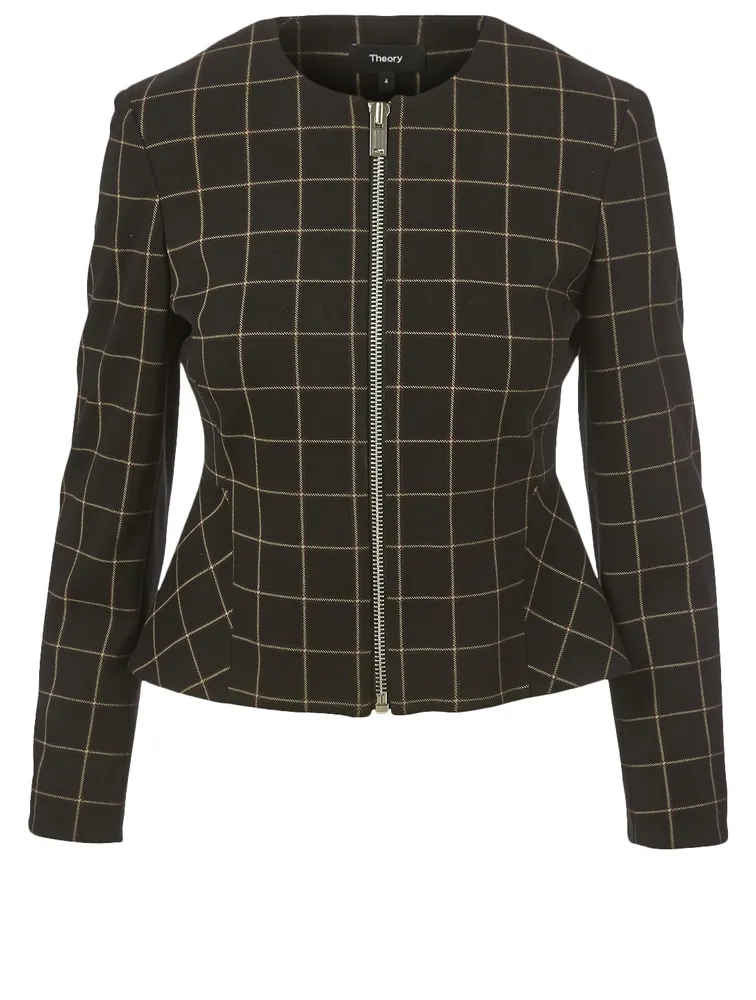 Peplum Jacket Grid Print
