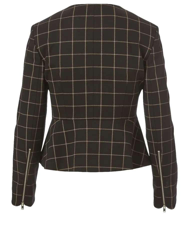 Peplum Jacket Grid Print