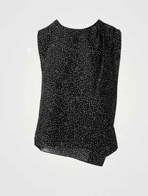 Silk Draped Shoulder Top Speckled Print