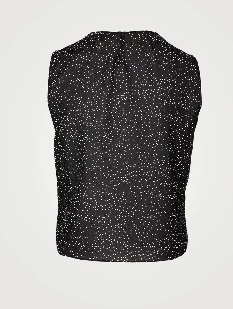 Silk Draped Shoulder Top Speckled Print