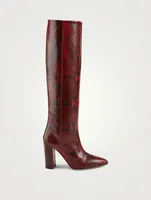 Leather Heeled Knee-High Boots Python Print