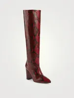Leather Heeled Knee-High Boots Python Print