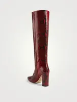 Leather Heeled Knee-High Boots Python Print