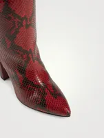Leather Heeled Knee-High Boots Python Print
