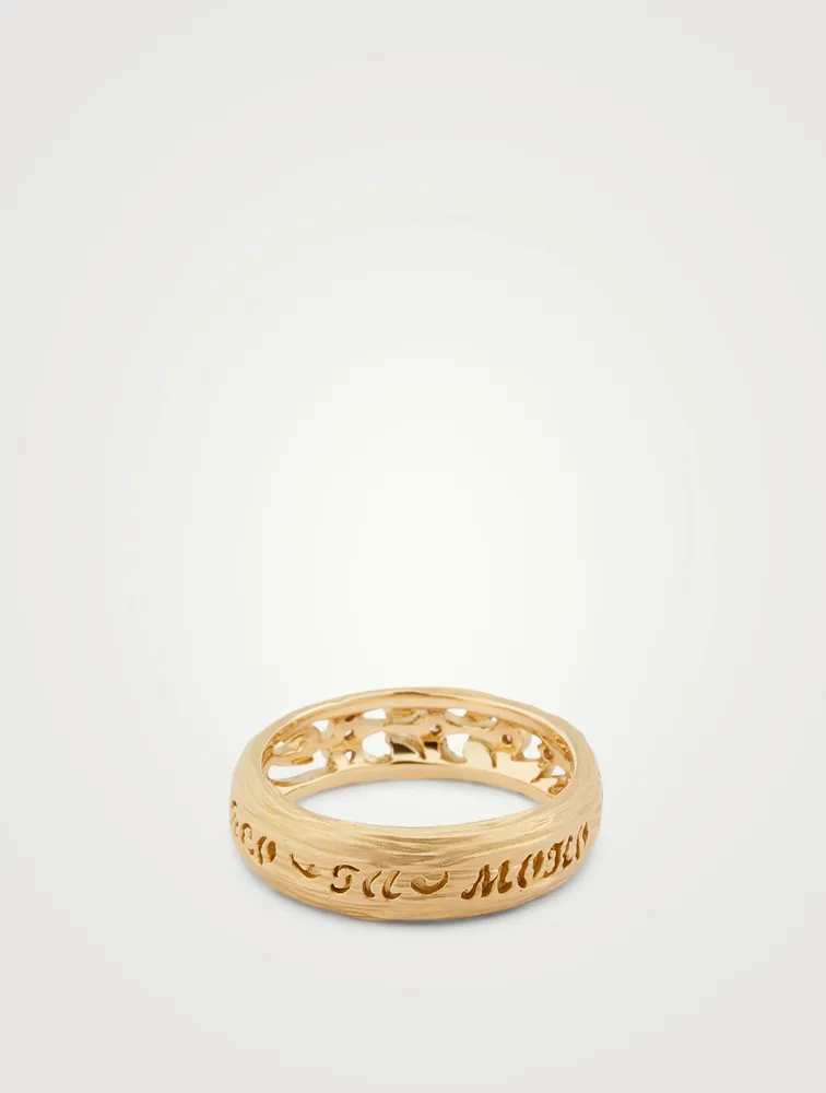 Warrior 18K Gold Slim Ring With Champagne Diamonds