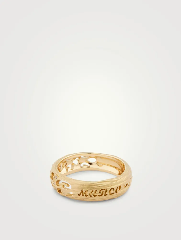 Warrior 18K Gold Slim Ring With Champagne Diamonds