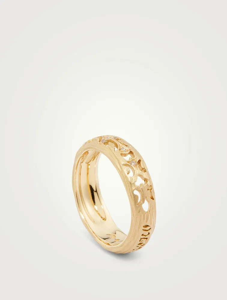 Warrior 18K Gold Slim Ring With Champagne Diamonds