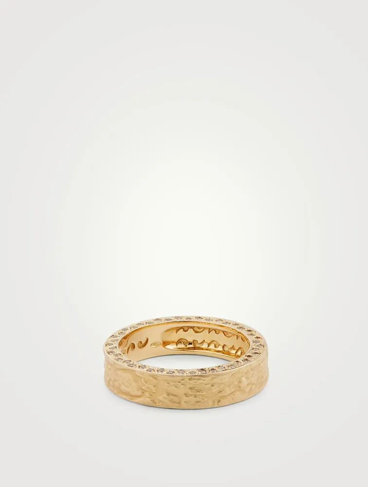 Manawa 18K Textured Gold Ring With Champagne Diamonds