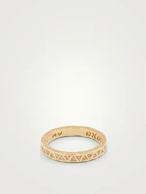 Manawa 18K Textured Gold Thin Ring With Champagne Diamonds