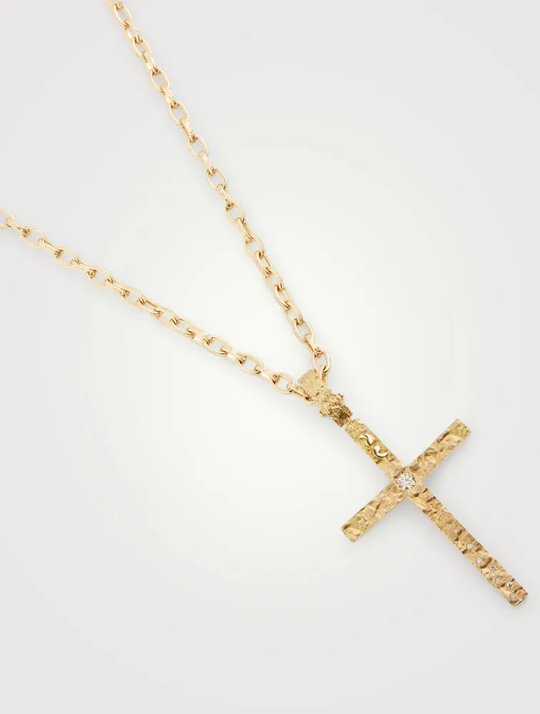 The Cross 18K Gold Pendant Necklace With Champagne Diamond Centre