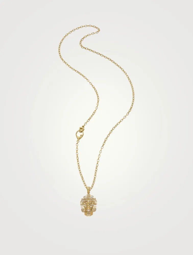 Askari Mask 18K Gold Pendant Necklace With Champagne Diamonds