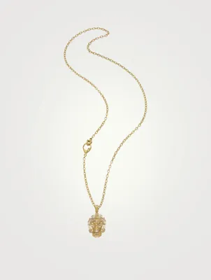 Askari Mask 18K Gold Pendant Necklace With Champagne Diamonds