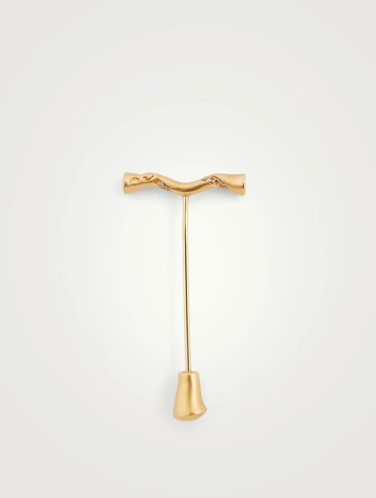 Koiwi 18K Gold Flowing Lapel Pin With Champagne Diamonds