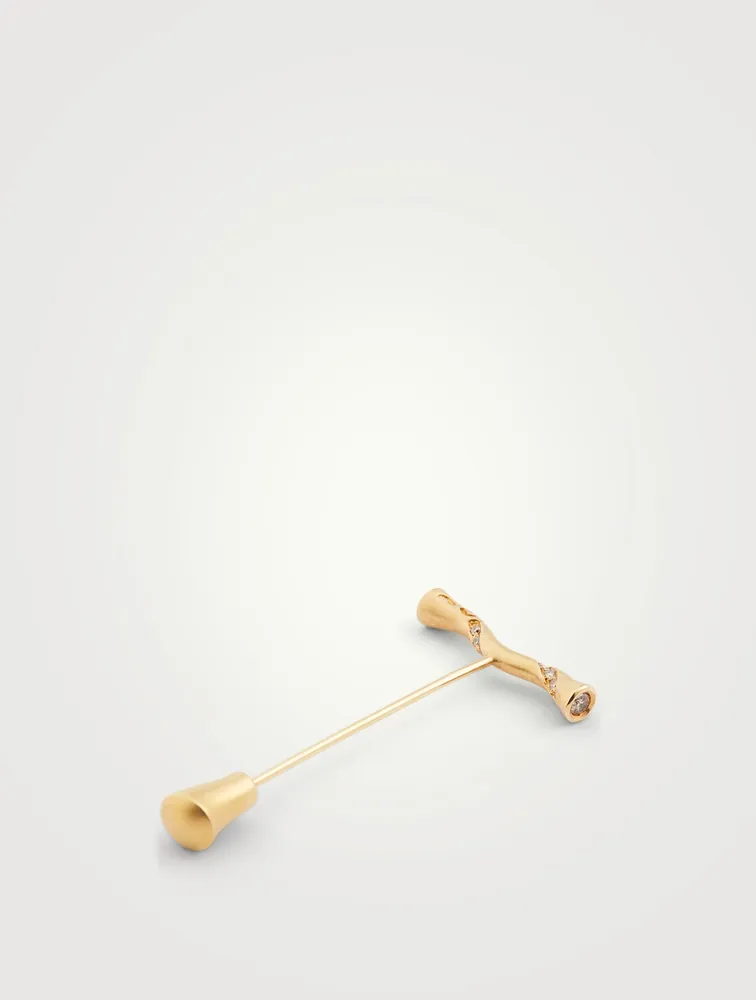 Koiwi 18K Gold Flowing Lapel Pin With Champagne Diamonds