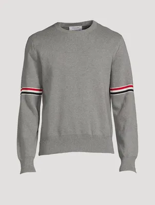 Milano Stitch Cotton Sweater With Stripe Sleeve