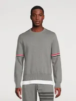Milano Stitch Cotton Sweater With Stripe Sleeve