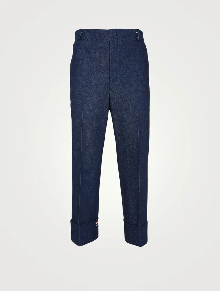 Washed Cotton Denim Cuffed Pants