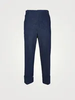 Washed Cotton Denim Cuffed Pants