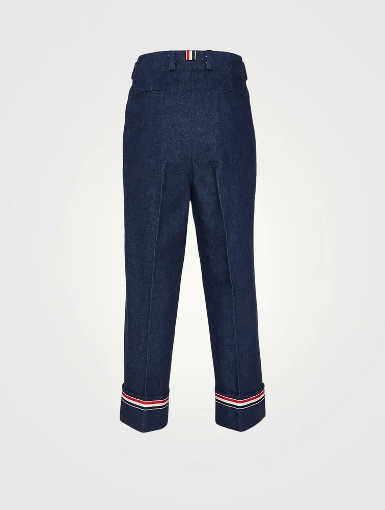 Washed Cotton Denim Cuffed Pants