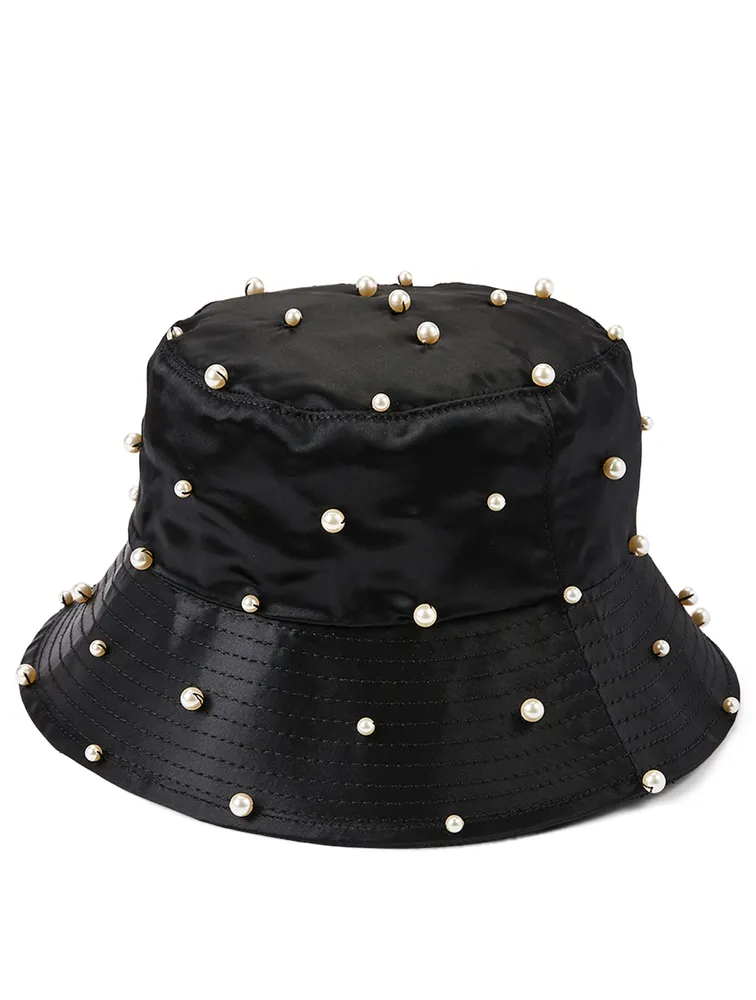 Mallorie Satin Bucket Hat With Faux Pearls