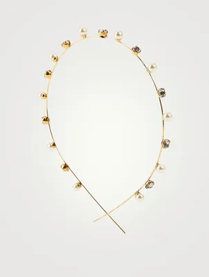 Ines Skinny Headband With Faux Pearl And Crystals